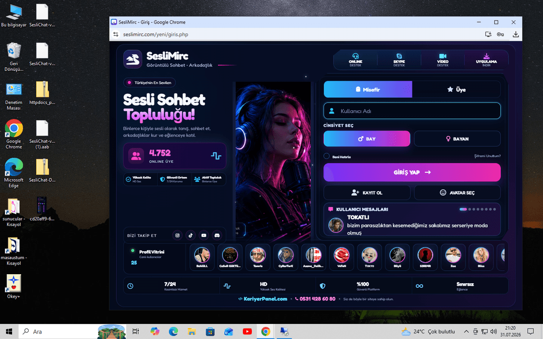 Sesli sohbet giriş ekranı